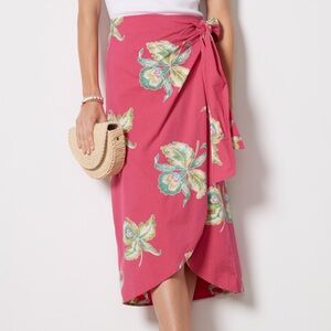 FAHERTY Pacifca Seersucker Berry Pink Floral Wrap Skirt Organic Cotton S